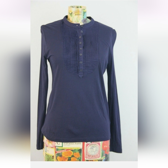 Talbots Tops - Talbots Navy Long-Sleeve Pintuck Henley Top